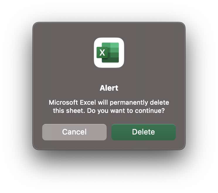 Microsoft Excel will permanently delete this sheet Do you want to continue
